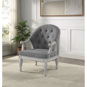 Fabric Chair with Full Foam Cushion, KD Arm & Back and Antique Finish for Living Room - 1 of 4