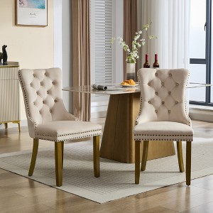 Kumasinova Mid Century Dining Chairs Set of 2,Tufted Kitchen Chairs with Lion Head Pull Ring,Velvet Dining Chair with Gold Wood Legs&Nailhead Trim - 1 of 4
