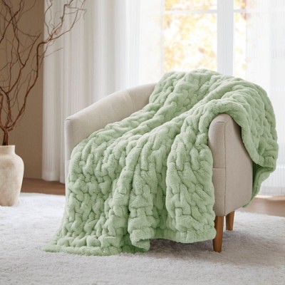 FONTOI 50"x60" Faux Fur Throw Blanket for Couch Fluffy Cozy Rabbit Fleece, Plush Soft Bubble Blanket for Sofa Bed Festival Gift Winter