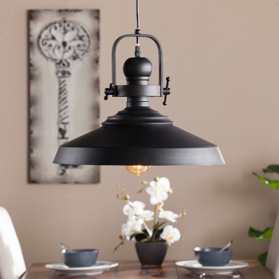Matte Black Wide-Brim Bell Pendant Light with LED Edison Bulb