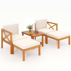 Tangkula 5 Pieces Patio Lounge Chair Set w/Ottomans Acacia Wood Patio Conversation Set w/Cushions Coffee Table Modular Outdoor Lounge Sofa Set - 1 of 4