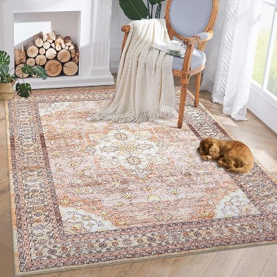 Coffee Vintage Oriental Rug – Washable, Low Pile, Non-Slip, Stain-Resistant  Area Rug for Living Room, Bedroom, Dining Room, Office