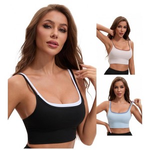 INSPIRE CHIC Women's Double Spaghetti Strap Longline Full Coverage Workout Padded Sports Bras 3 Packs - 1 of 4
