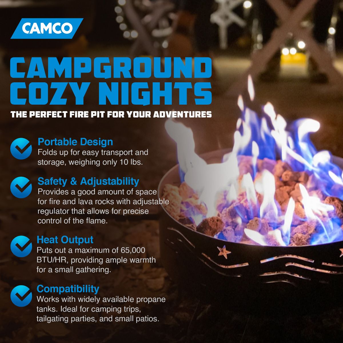 Camco Portable Campfire Outdoor Propane Heater Fire Pit with Lava Rocks, Black - thumbnail 2