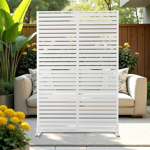 TOAOTBNBO Metal Privacy Screen with Stand, Decorative Privacy Fence Panels with Louver Pattern, Outdoor Privacy Screen for Balcony, White - 1 of 4