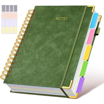 Hardcover Spiral Notebook journal with Removable Dividers Tabs, 300 Pages Leather 5 Subject Notebook College Ruled