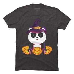 Men's Design By Humans Cute Panda Mock up Witch With Jack O Lantern Halloween T-Shirt By thebeardstudio T-Shirt - 1 of 4