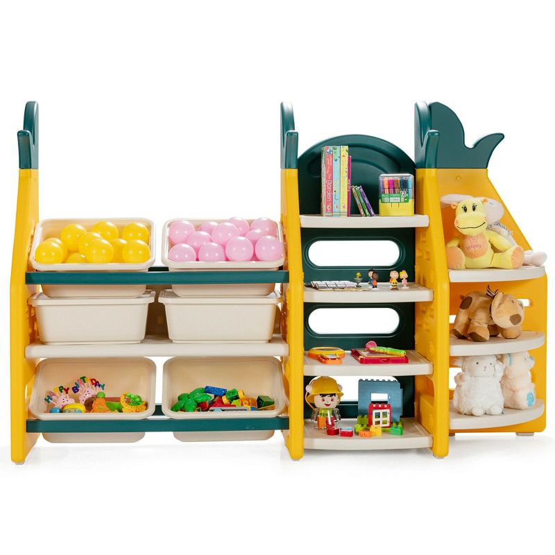 Costway 3-in-1 Kids Toy Storage Organizer Bookshelf Corner Rack w/ Plastic Bins, 1 of 11