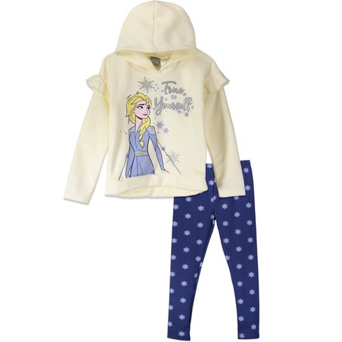 Disney Frozen Elsa Toddler Girls Fleece Hoodie and Leggings Outfit Set  White-Navy 4T