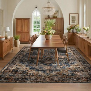 Vintage Distressed Medallion Area Rug - Washable Non-Slip Low Pile Stain Resistant Soft Throw Carpet,Rugs for Living Room, Bedroom, Dining Room - 1 of 4