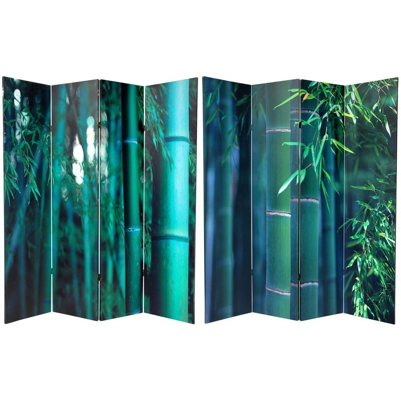 6&#34; Double Sided Bamboo Tree Canvas Room Divider Green - Oriental Furniture, 1 of 6