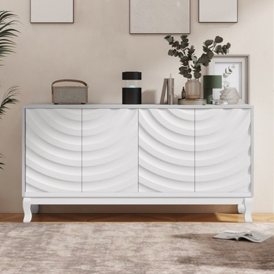 59" Sideboard Buffet Cabinet, Wood Storage Cabinet with Adjustable Shelf, Four Door Coffee Bar Cabinet, Console Cabinet for Living Room Hallway