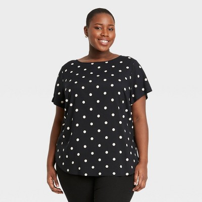 plus size white blouse with black polka dots