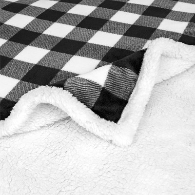 Black and White Buffalo Plaid Sherpa Fleece Throw Blanket