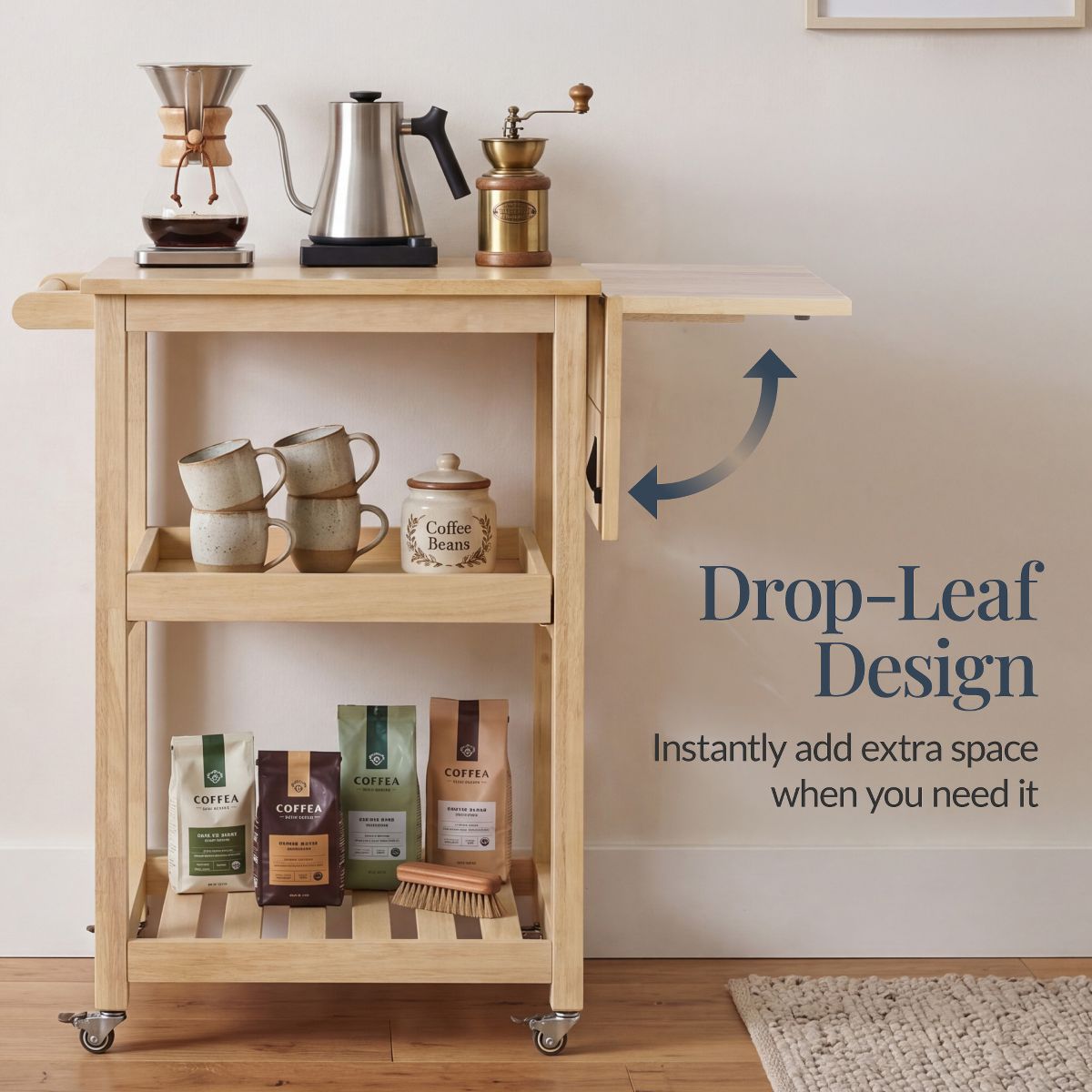 Best Choice Products Rolling Kitchen Island Cart W/Shelves, Drop Leaf Extension, Towel Rack, Locking Wheels - thumbnail 4