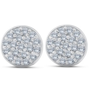 Pompeii3 3/8 Ct Diamond Pave Studs Womens Earrings 14k White Gold 8mm - 1 of 4
