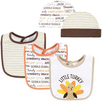 Hudson Baby Unisex Baby Cotton Bib and Headband or Caps Set, Little Turkey, One Size
