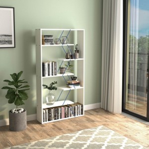 White wooden frame open backboard 6-tier bookshelf Industrial style bookshelf - 1 of 4