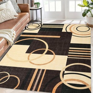 Modern Abstract Washable Area Rug, Non-Slip Stain-Resistant Low Pile Accent Carpet for Living Room, Bedroom, or Dining Room, Turquoise - 1 of 4
