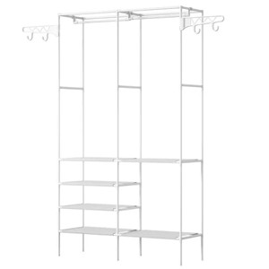 Racxily Perfect 4 Tier Closet Organizer Shelf with Hanging Rod and Fabric Shelves Storage Rack Holds up to 33LBS on Rod and 11LBS per Fabric Shelf - 1 of 4