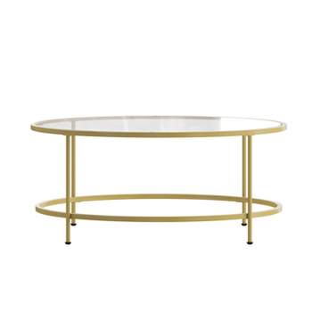 Emma and Oliver Glass Living Room Coffee Table with Round Metal Frame
