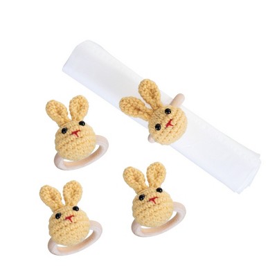 C&F Home Easter Yellow Knitted Bunny Rabbit Napkin Ring, Set of 4