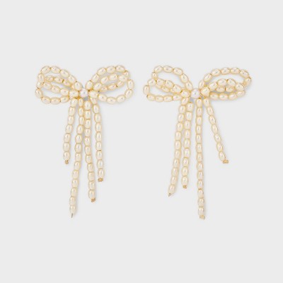 Pearl Bow Earrings - Pearl