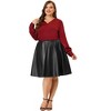 Agnes Orinda Women's Plus Size PU A-Line Versatile Flared Party Skirts - 3 of 4
