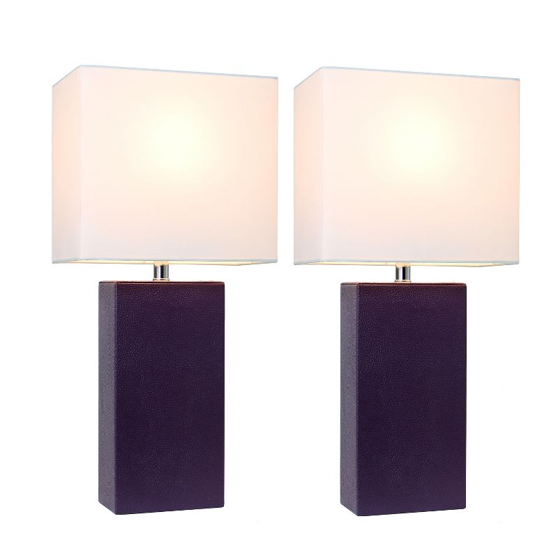 Set of 2 Leather Table Lamps with Fabric Shades - Elegant Designs, 3 of 5