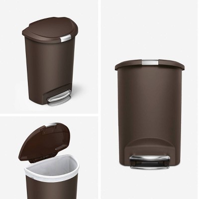Mocha 50L Semi-Round Plastic Step Trash Can with Steel Pedal