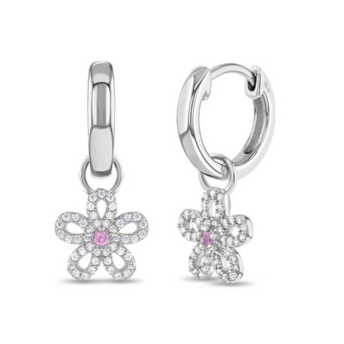 Girls' CZ Kitty Friend Hoop Sterling Silver Earrings - in Season Jewelry