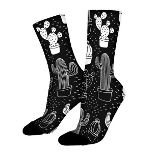Cactus Black Women Printed Crew Socks Funny Funky Socks Soft Polyester Novelty Gifts for Artists Men - 1 of 1