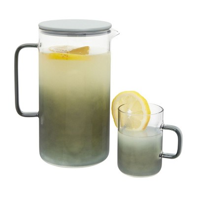 Juval 5 Piece Set Glass Pitcher for Water Ice Tea Juice Beverage with 4 Cups, Carafe, 68 Oz