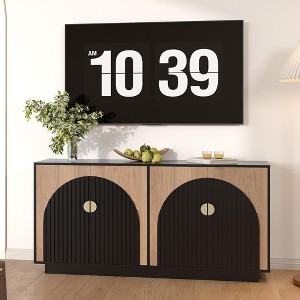 63" Modern Farmhouse Sideboard Buffet Cabinet with Storage and Fluted Doors - Storage Sideboard for Dining Room, Coffee Bar & Wine Bar Console Table - 1 of 4