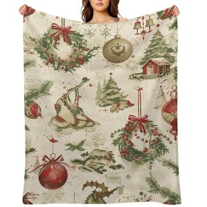FIONECA Christmas Vintage Style Wreath Ornament Cottage Soft Blanket Warm Holiday Home Decor 40x50 inches - 1 of 1
