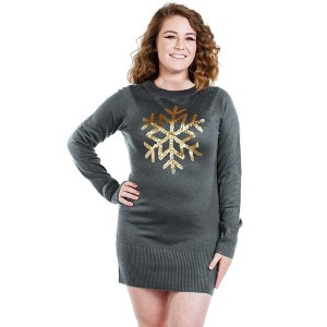 Tipsy Elves Women's Sequined Snowflake Sweater Dress - Grey Sequin Holiday Dress - 1 of 3