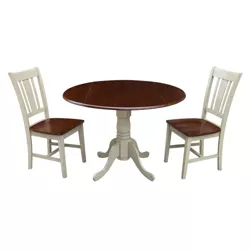 42" Dual Drop Leaf Dining Table with 2 San Remo Splat Back Chairs Antiqued Almond/Espresso - International Concepts