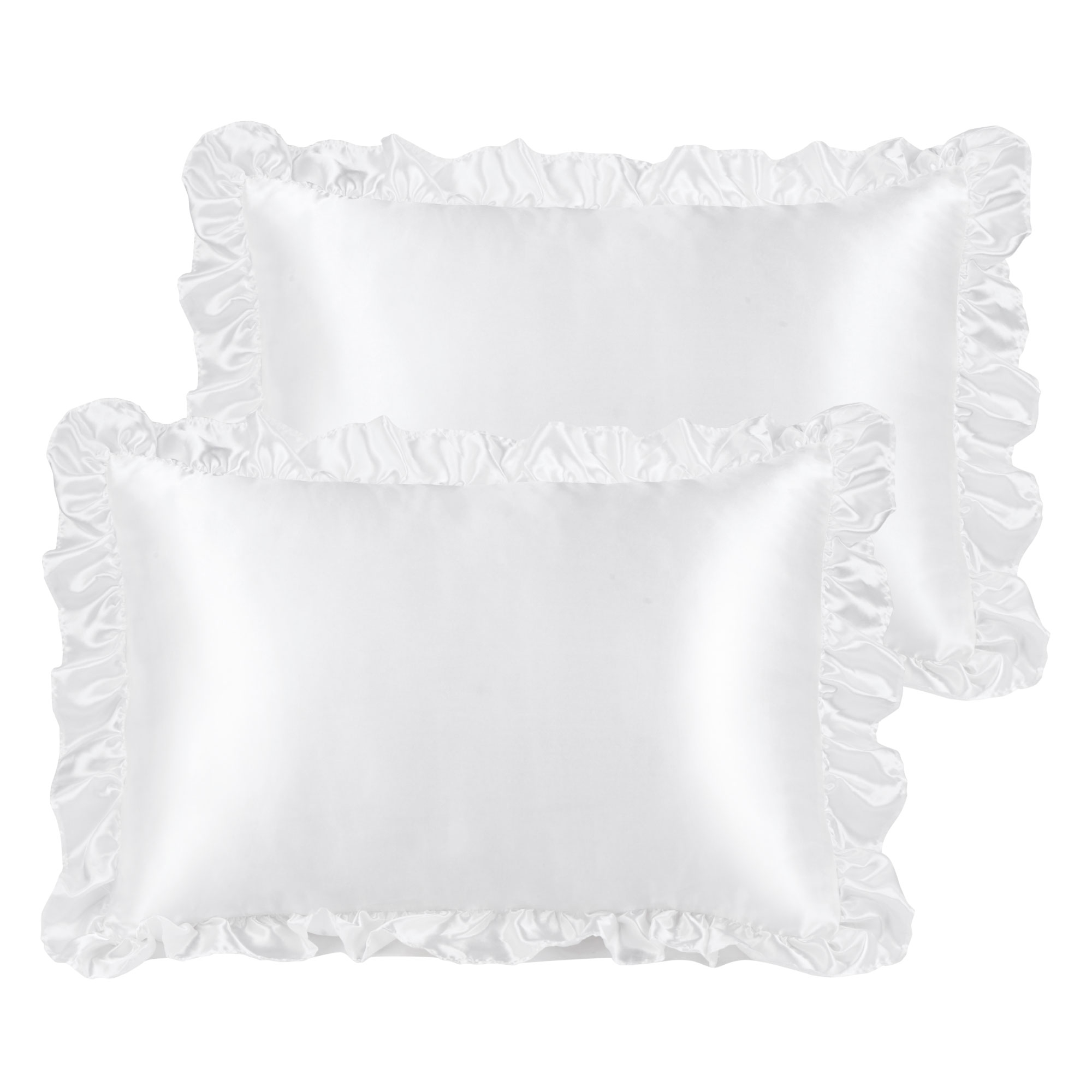 PiccoCasa Satin Retro Luxury Silky with Ruffle Envelope Closure Pillowcases 2 Pcs White 17x25 Inch