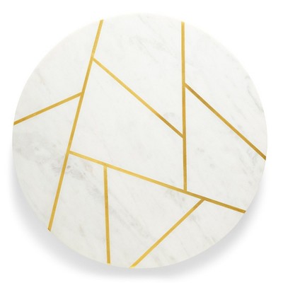 Gold Embellished White Marble Round Lazy Susan