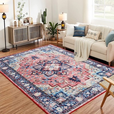 Garvee Boho Vintage Print Area Rug, Washable Floral Print Rug with Low-Pile,Soft Carpet for Home Office