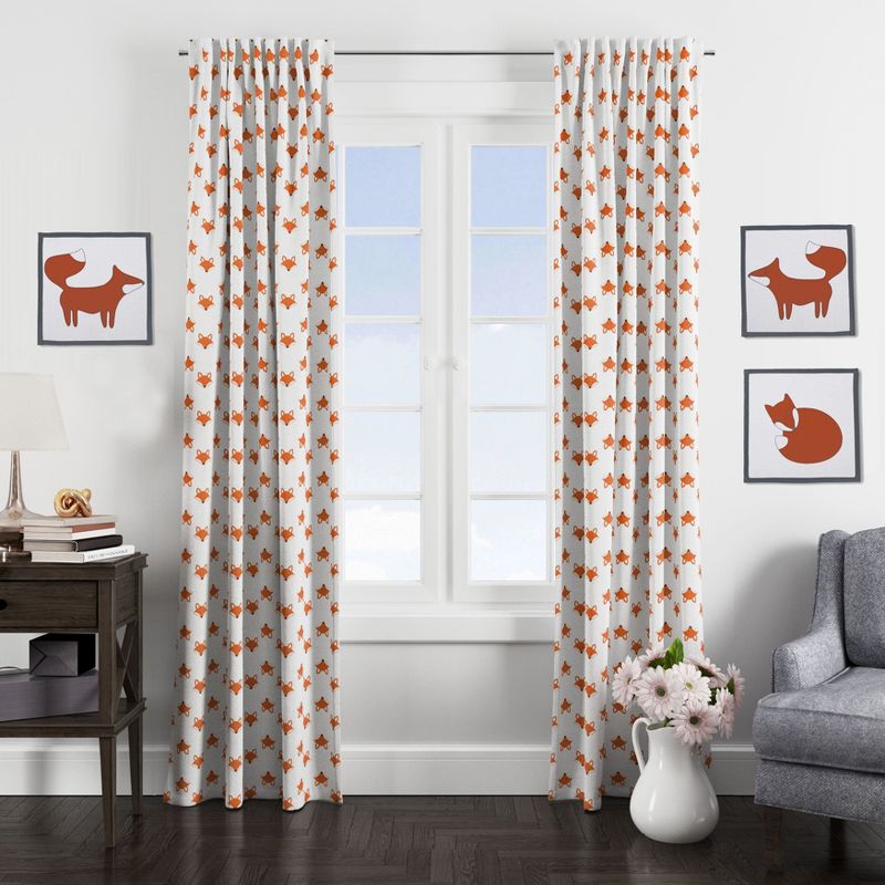 Bacati - Playful Fox Orange/Grey Curtain Panel, 4 of 6