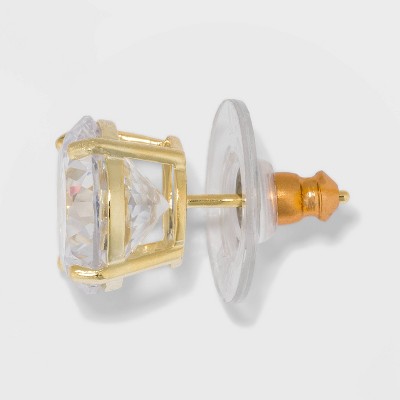Small Clear Cz Heart Stud Earrings In Gold Tone 10mm Across