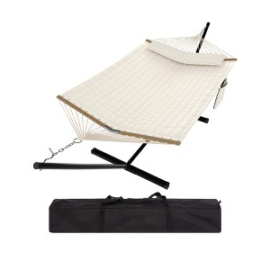 Instant-Setup 2-Person Hammock with Steel Stand – Portable Outdoor Hammock for Camping, (White & Black Stripe) - 1 of 4