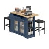 Kitchen Island Cart with Drop Leaf, Mobile Storage Island with 2 Bar Stools & Charging Station - 2 of 4