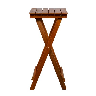 Light Brown Acacia Wood Outdoor Folding Accent Table, 26" Height