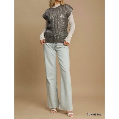 Women's Metallic Short Sleeve Sweater - umgee