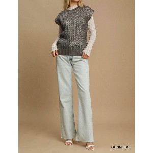 Women's Metallic Short Sleeve Sweater - umgee - 1 of 3