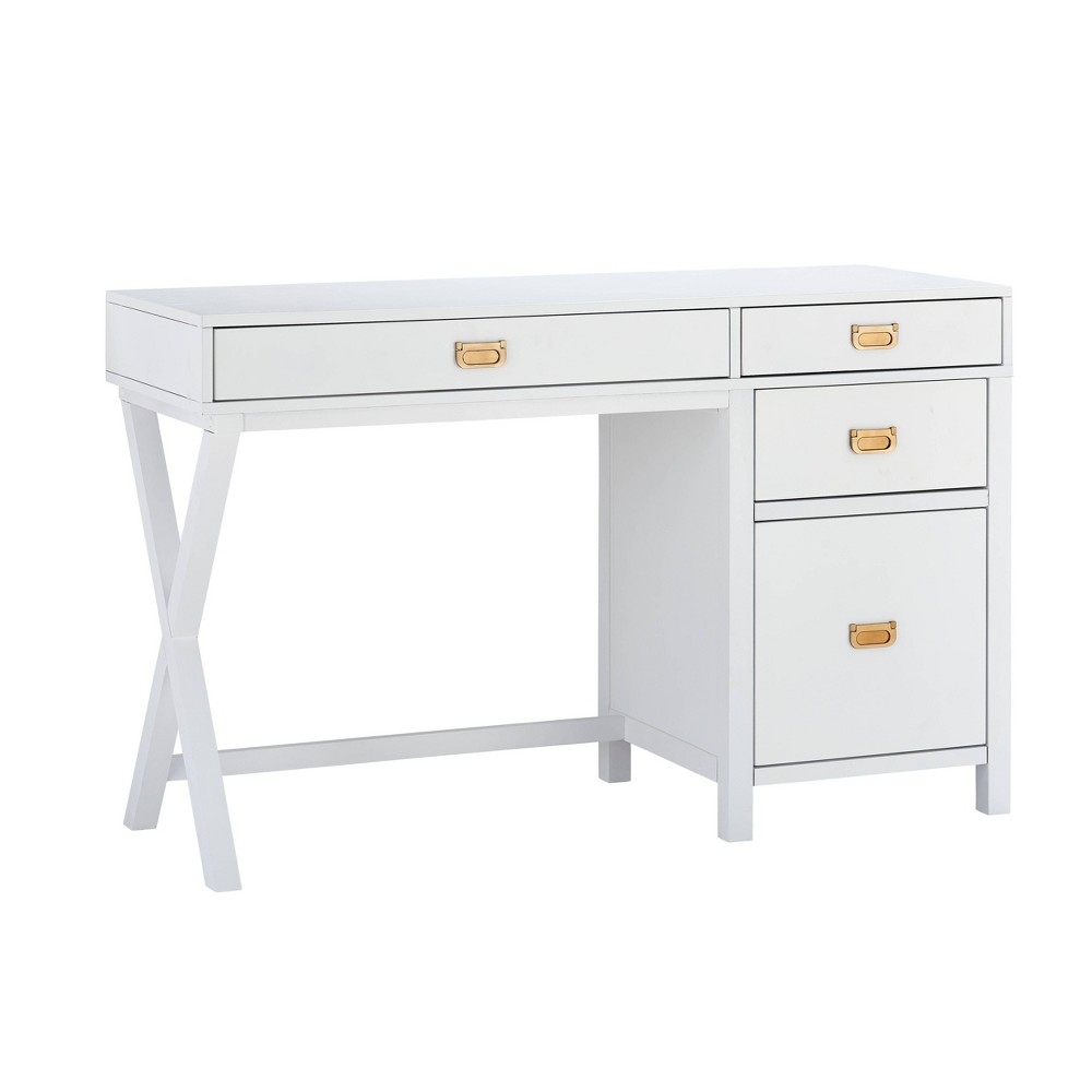 Photos - Office Desk Linon Peggy Transitional Campaign Side Storage Desk White: Modern Rubberwood Frame, MDF Surface, Metal Hardware 