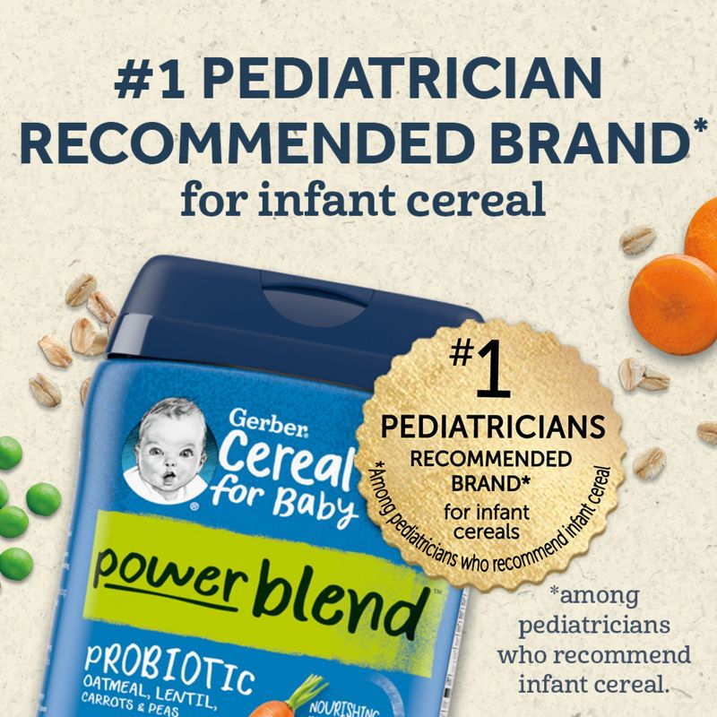 Gerber PowerBlend Probiotic Cereal Oatmeal Lentil Carrot Pea Baby Cereal - 8oz, 6 of 10