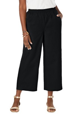 Jessica London Women's Plus Size Wide Leg Linen Crop Pant